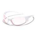 Y2K futuristic white cycling sunglasses with pink lenses and silver star accents - White Frame Pink Lens