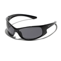 Y2K cycling sunglasses with black wrap-around frame and white star details - Glossy Black/Grey Lens