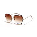 Rimless oversized sunglasses with brown gradient lenses and gold metal frames - Brown