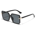 Classic oversized square black sunglasses with golden accents and dark lenses - Bright Black / Gray
