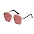 Oversized square gold metal sunglasses with rose lenses and textured chain temples - Gold Frame Wine Red Lens