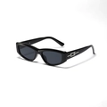 Narrow black cat eye sunglasses with silver chain metal detail on the temple arms - Bright Black / Gray