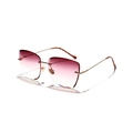 Frameless oversized sunglasses with pink-purple gradient butterfly lenses and gold temples - Purple
