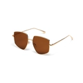 Oversized geometric sunglasses with gold metal frame and brown lenses for women - Dark Brown