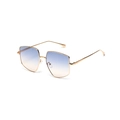 Oversized geometric sunglasses with gold metal frame and blue-to-yellow gradient lenses - Blue and Yellow