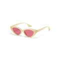 Retro cream cat-eye sunglasses with pink lenses and gold rivet accents on frame - Beige