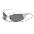 White Y2K wrap-around cycling sunglasses featuring silver star details and dark lenses - White Frame Gray Lens