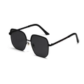 Oversized black square sunglasses featuring unique woven textured temples and dark lenses - Black Frame Grey Lens