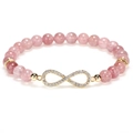 Bracciale di perle in quarzo fragola con ciondolo infinito dorato e pietre zirconi - Quarzo Fragola Rosa (Y1105)