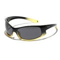 Y2K wrap-around cycling sunglasses with black to yellow gradient frame and star details - Yellow Black Gradient Grey Lens