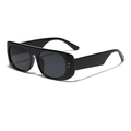 Y2K future style large frame black sunglasses with premium silver metal stud details - Bright Black / Gray