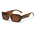 Y2K vintage leopard print oversized square sunglasses with brown lenses and metal detail - Tortoise Tea Lens