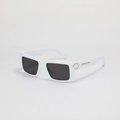 Square Y2K white frame sunglasses with dark lenses and gold rivet details - White Frame Gray Lens
