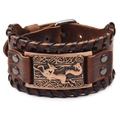 Vintage wide brown leather bracelet with embossed metal animal plaque and punk style - Genuine Leather Antique Red Copper