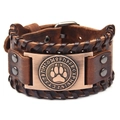 Braunes Lederarmband mit Wikinger-Bärenpfote-Metallplatte und Dornschließe für Herren - Echtes Leder Antik Rotkupfer