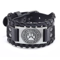 Herren Armband aus schwarzem geflochtenem Leder mit Bärenpfoten-Metallanhänger - PU Antik Silber