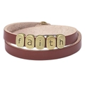Pulsera de cuero trenzado marrón retro con cuentas de latón faith y botón a presión - Marrón