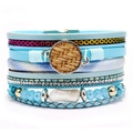 Himmelblaues Mehrschicht-Wickelarmband mit Strass und Magnetverschluss im Boho-Stil - Blau