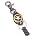 Vintage Leder und Metall Stern Schlüsselanhänger mit Karabiner und Drehfederring - Antikbronze
