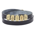 Pulsera de cuero de doble vuelta para hombre con cuentas de fe y cierre de metal sólido - Negro