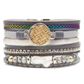 Pulsera bohemia multicapa gris con diamantes, perlas y cierre magnético elegante - Gris