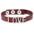 Deep red PU leather bracelet with LOVE silver alloy letters and adjustable snap buttons - Red