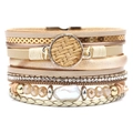 Beiges Bohemian Wickelarmband aus Leder mit Strasssteinen und praktischem Magnetverschluss - Beige