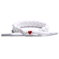 White braided shoelace bracelet featuring a central white bead with a red heart icon - White Heart Non-Reflective