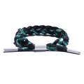 Black and cyan braided shoelace bracelet with white adjustable toggle for couples - Plain Green