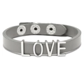 Grey PU leather bracelet featuring silver LOVE metal letters and adjustable snap button closure - Gray