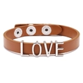 Adjustable brown PU leather bracelet featuring silver LOVE letter charms and metal snaps - Orange
