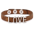Brown cork leather bracelet with silver LOVE letters and adjustable snap buttons - Coffee
