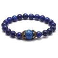 Men punk tiger eye volcanic stone crown elastic bracelet with lapis lazuli beads - Lapis Lazuli