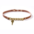 Vintage-Halsband aus braunem Leder mit goldener Kette und einem Schlüsselanhänger - Braun
