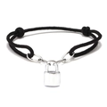 Bracelet ajustable en paracorde noire orné d'un pendentif cadenas en métal argenté poli - Noir