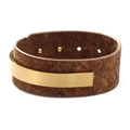 Bracelet large réglable pour femme en acier inoxydable en U et cuir texturé liège foncé - Cuir à Texture de Bois (4431365769031) / Marron + Or