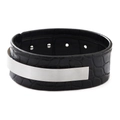 Bracelet manchette en cuir PU noir à motif crocodile avec pièce en acier inoxydable en U - Cuir Motif Crocodile (4431365769032) / Noir + Argent