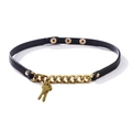 Punk-Stil Choker aus schwarzem Leder mit goldener Metallkette und Glücksschlüssel - Schwarz