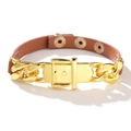 Bracciale regolabile in pelle PU marrone con catena in lega dorata e bottone a pressione - Marrone
