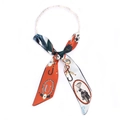 Elegante zijden sjaal met parels in oranje en pauwgroen geprinte zijde accessoire - Oranje Groen Vintage Paraplu (ZPS25-2)