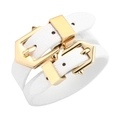 Chic white snake-patterned PU leather wrap bracelet with two golden hexagon buckles - White