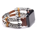Ethnic style genuine leather watch band for iWatch with beads and retro silver beads - 38/40mm / Coffee