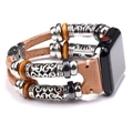 Bohemian style genuine leather Apple Watch strap with vintage metal and wooden beads - 38/40mm / Beige