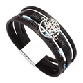 Böhmisches mehrlagiges schwarzes Lederarmband mit Kristall Lebensbaum und Magnetverschluss - Böhmisches Schwarzes Strass Lebensbaum
