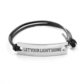 Adjustable black PU leather braided bracelet with silver metal plate Let Your Light Shine - Let Your Light Shine (#3)