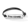 Adjustable black braided PU leather bracelet with Stay strong engraved metal plate - Stay Strong (#5)