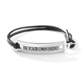 Adjustable black PU leather bracelet with silver plaque engraved BE YOUR OWN HERO - Be Your Own Hero (#7)