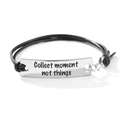 Black multilayer braided leather bracelet with silver plaque engraved Collect Moments - Collect Moment Not Things (#10)