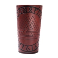 Portabicchiere vichingo in pelle vintage con simbolo Valknut e rune nordiche su marrone - Marrone