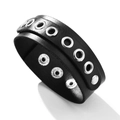 Bracciale punk da uomo in pelle nera con doppi occhielli in metallo e chiusura a scatto - Nero